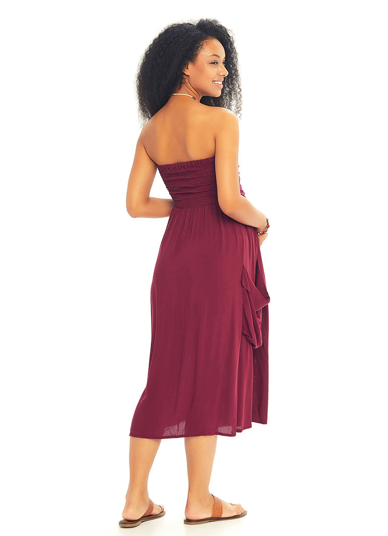 Strapless Drape Detail Midi Maternity Dress