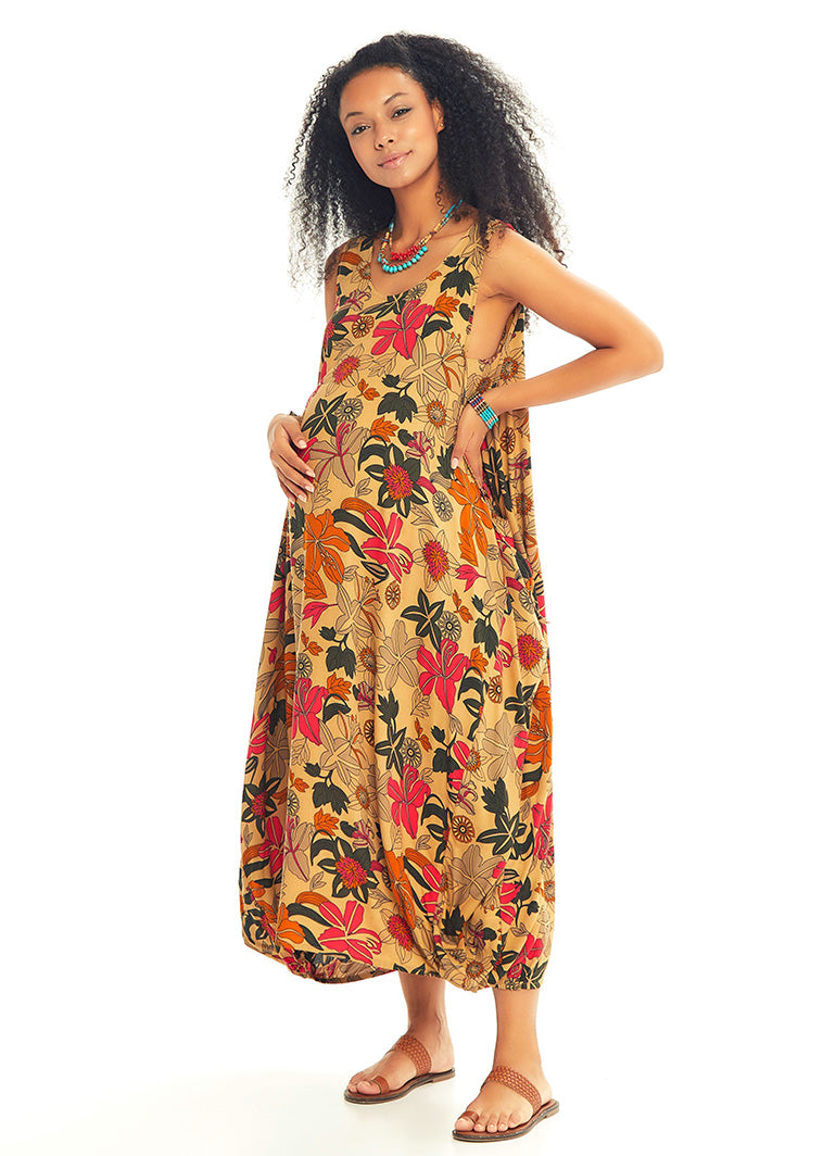 Scoop Neck Loose Fit Boho Style Long Maternity Dress