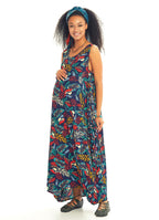 Blue Print Loose Fit Maternity Maxi Summer Dress