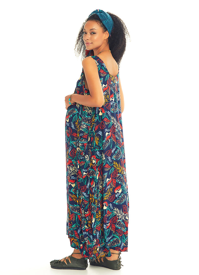 Blue Print Loose Fit Maternity Maxi Summer Dress