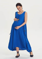 Oversize Buttoned Pockets Scoop Neck Loose Fit Maternity Dress