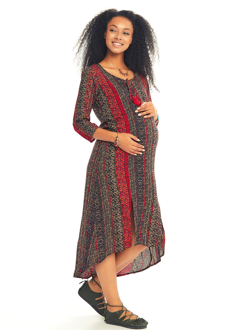 Three Quarter Sleeve Boat Neck Maternity Tunic Dress