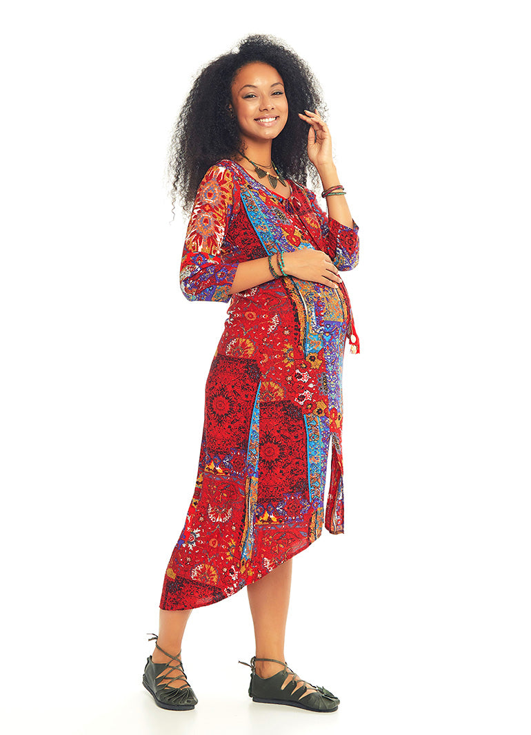 Front Slits Detail Boat Neck Maternity Tunic Dress