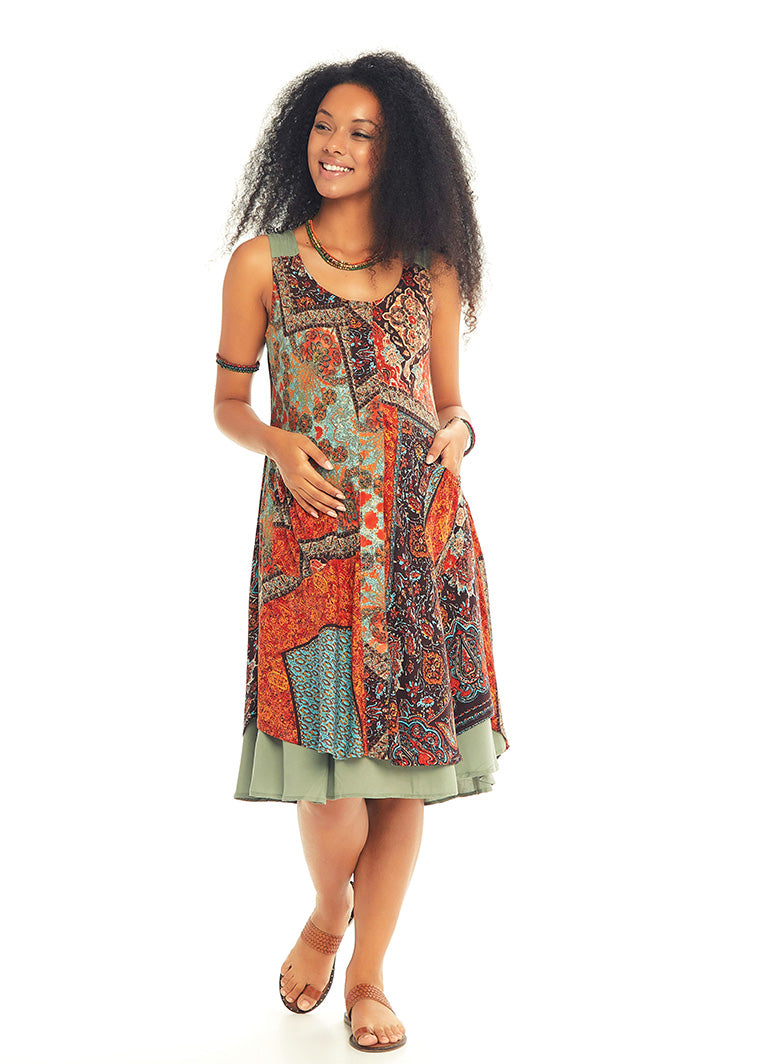 Front Pocket Detail Double Layer Maternity Summer Dress