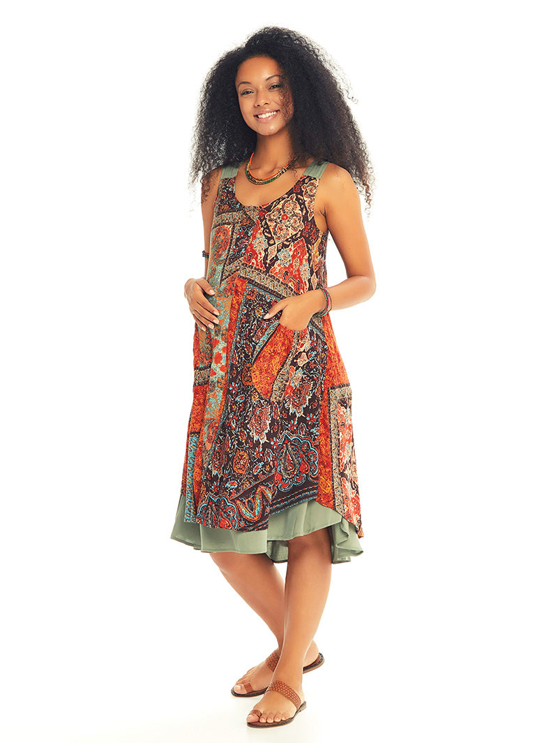 Front Pocket Detail Double Layer Maternity Summer Dress