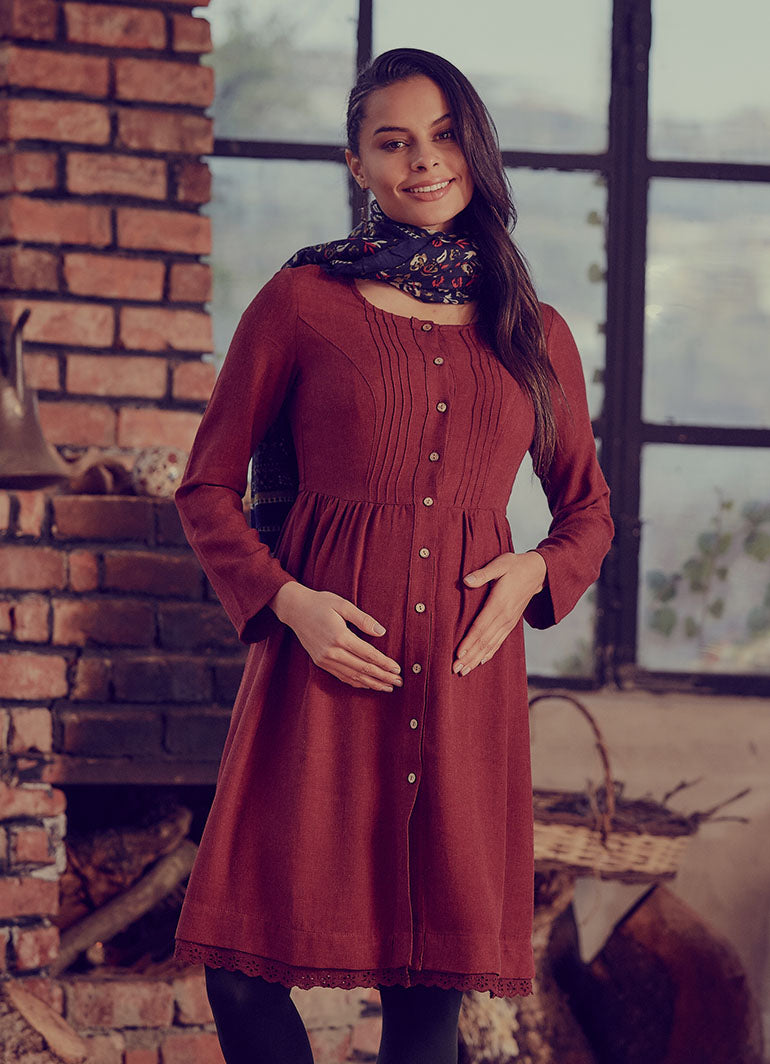 Laced Hem Long Sleeve  Maternity Dress