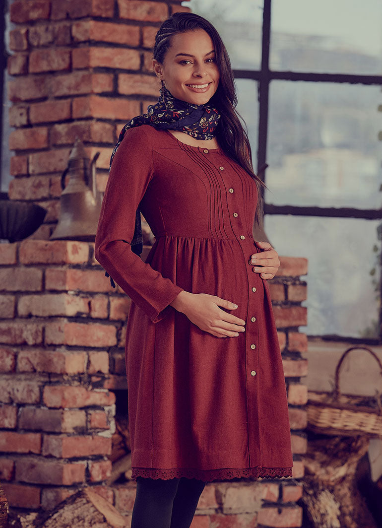 Laced Hem Long Sleeve  Maternity Dress