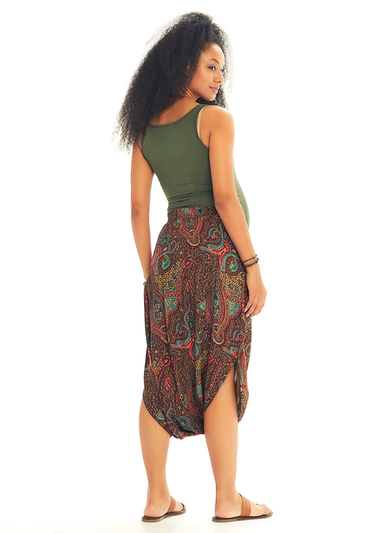 Ethnic Print Low Rise Brown Capri Skirt  Maternity Pants