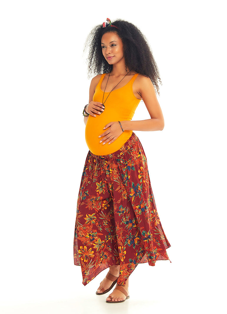 Floral Patterned Bohemian Split Front Palazzo Maternity Pants