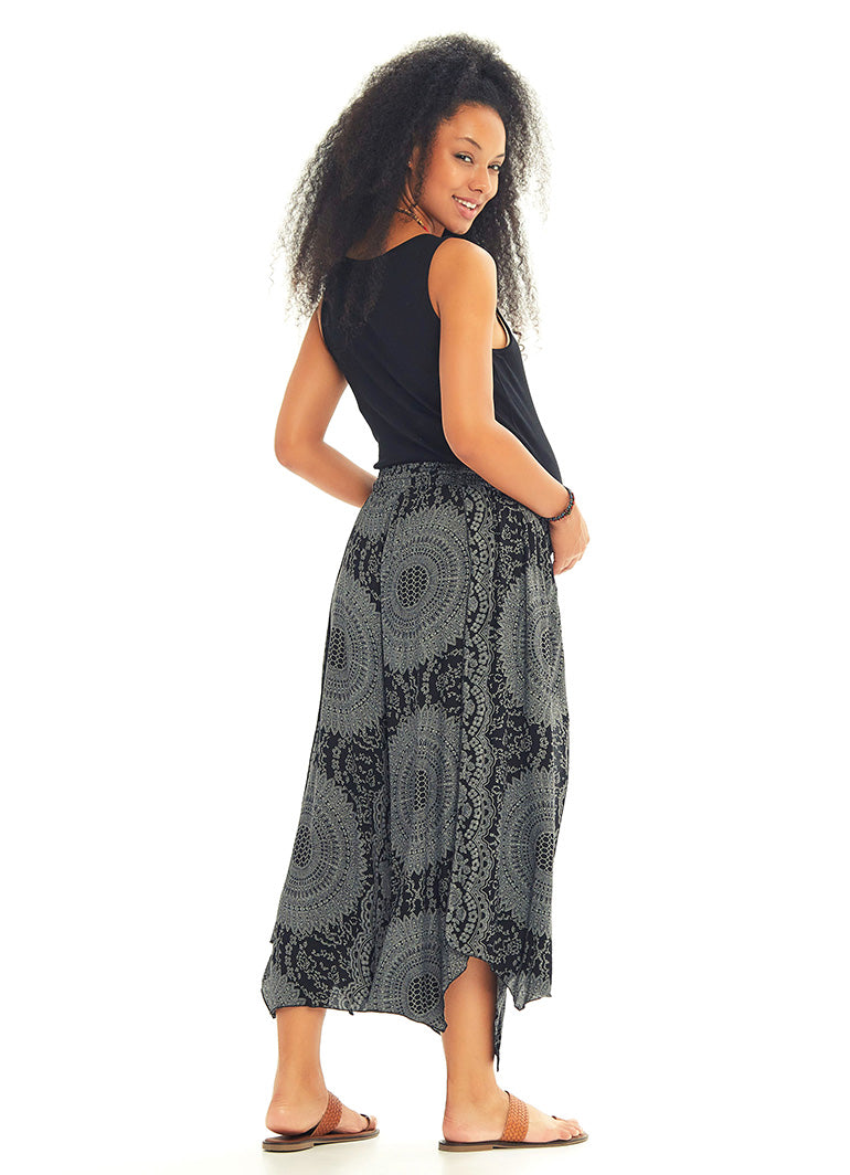 Gray Patterned Bohemian Split Front Palazzo  Maternity Pants