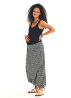 Adjustable Hem Wrap Front White Patterned Harem Maternity Pants