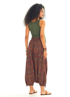 Retro Print Elastic Waist Wrap Front Detail Bohemian Harem Winter Maternity Pants