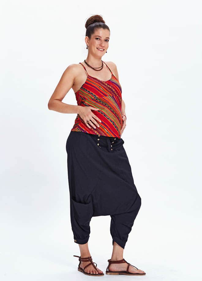 Button Closure Hem Detail Wholesale Maternity Cotton Harem Pants