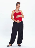 Elastic Waist Elastic Hem Black Maternity Pants