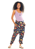 Ethnic Patterned Giped Waist Black Baggy Maternity Trousers
