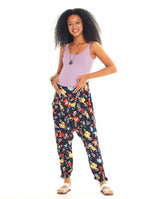 Ethnic Patterned Giped Waist Black Baggy Maternity Trousers