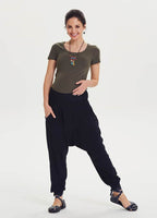 Shirred Waist Black Maternity Drop Crotch Pants