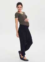 Shirred Waist Black Maternity Drop Crotch Pants