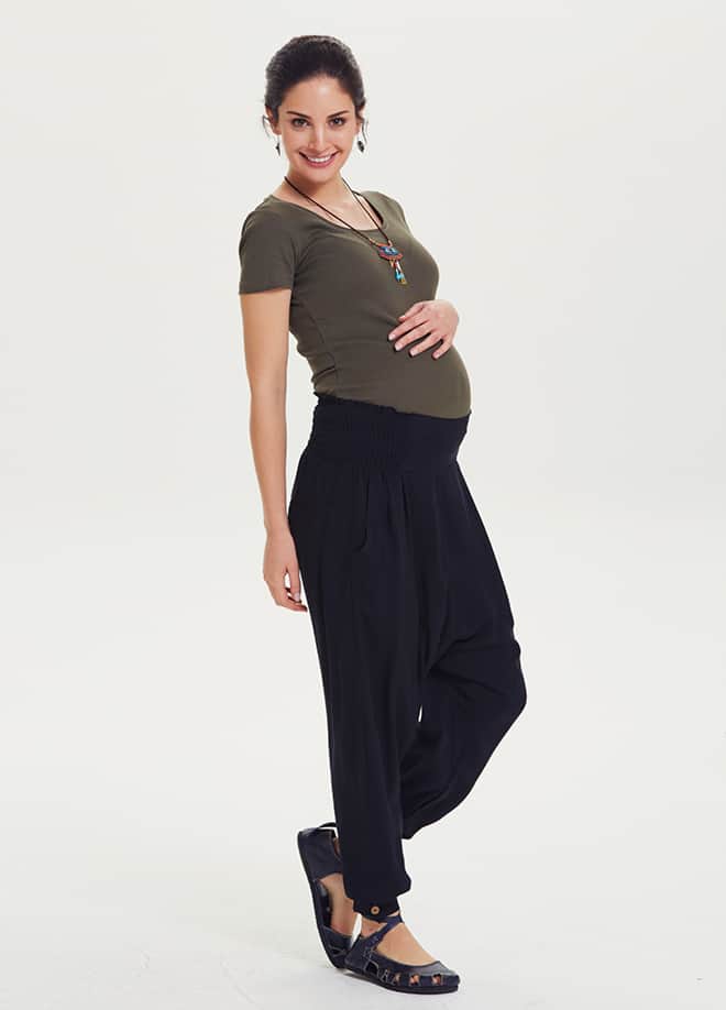 Shirred Waist Black Maternity Drop Crotch Pants