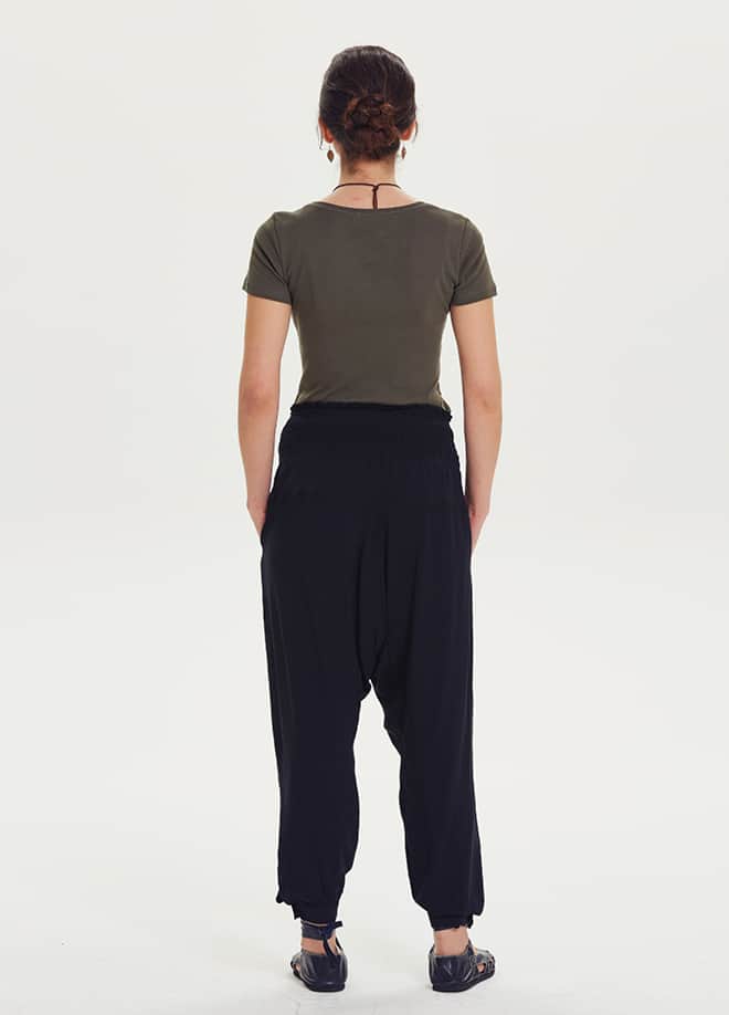 Shirred Waist Black Maternity Drop Crotch Pants