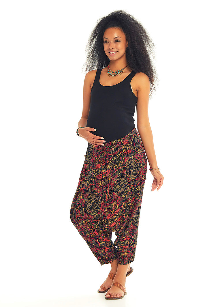 Karat Patterned Elastic Waist Capri Harem Maternity Pants