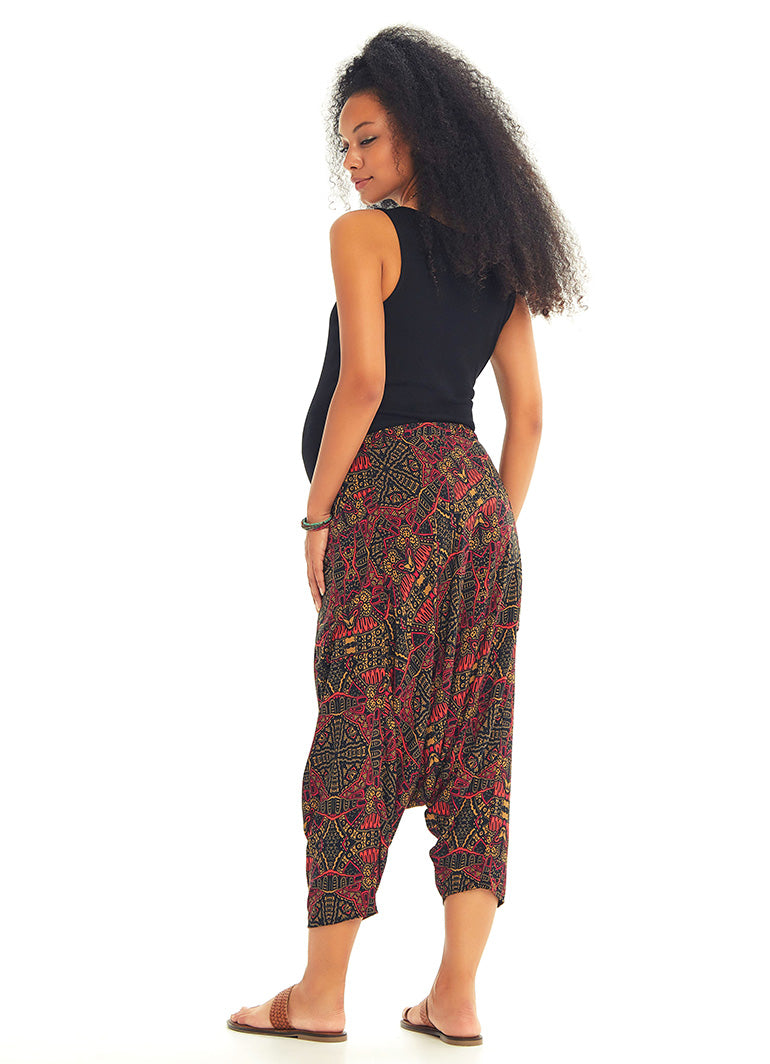 Karat Patterned Elastic Waist Capri Harem Maternity Pants