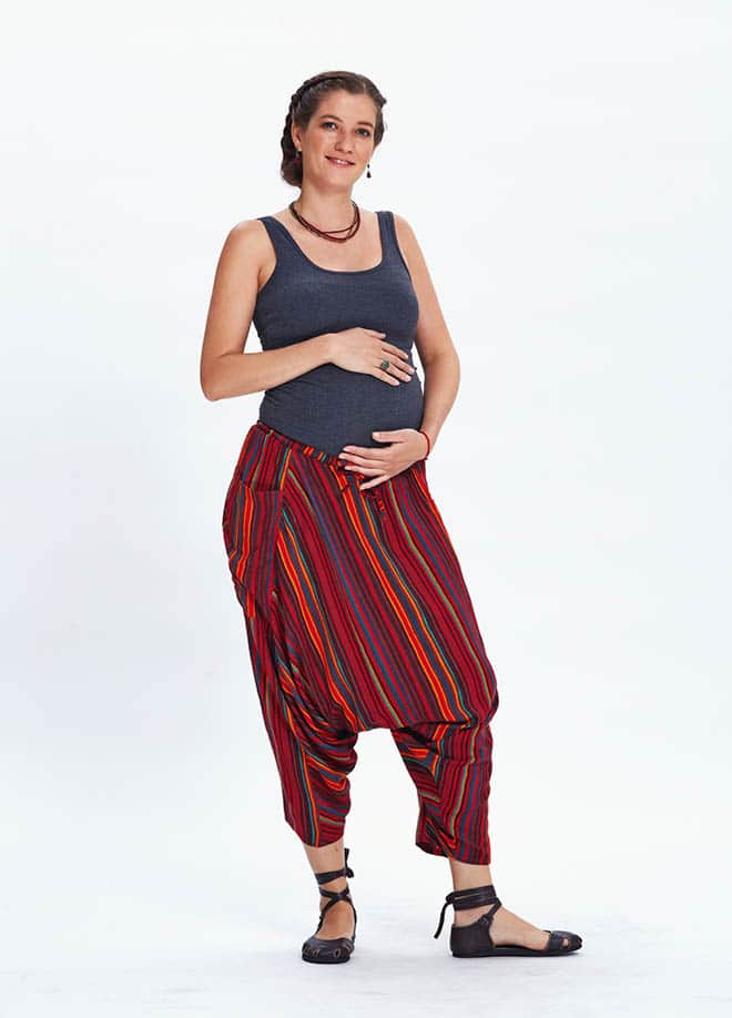 Elastic Waist Striped Hippie Style Maternity Capri Harem Pants