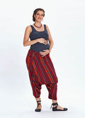 Elastic Waist Striped Hippie Style Maternity Capri Harem Pants