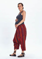 Elastic Waist Striped Hippie Style Maternity Capri Harem Pants