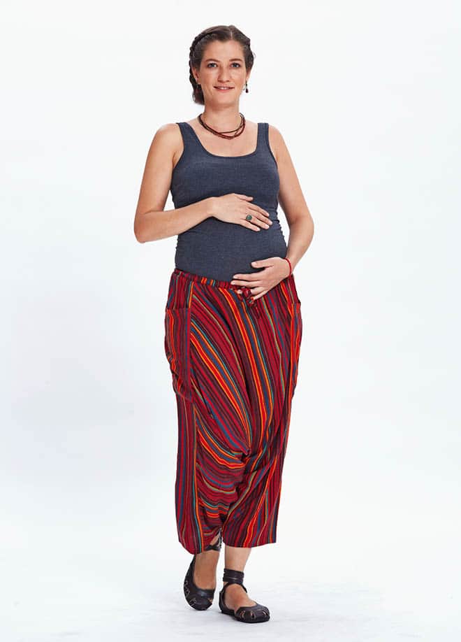 Elastic Waist Striped Hippie Style Maternity Capri Harem Pants
