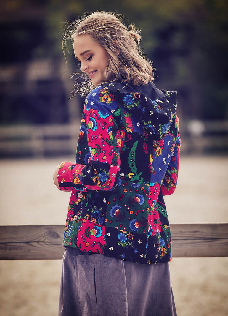 Patchwork Zip Closure Lined Hooded Woman Jacket