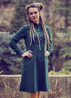 Mandarin Collar Long Sleeve Tie Back Green Dress
