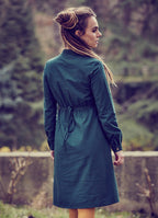 Mandarin Collar Long Sleeve Tie Back Green Dress