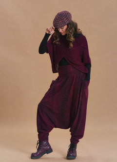Shirred Waist Pocket Detail Burgundy Harem Pants