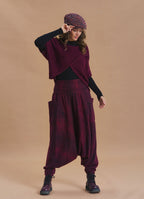 Shirred Waist Pocket Detail Burgundy Harem Pants