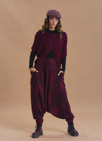 Shirred Waist Pocket Detail Burgundy Harem Pants
