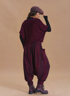 Shirred Waist Pocket Detail Burgundy Harem Pants