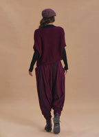 Shirred Waist Pocket Detail Burgundy Harem Pants