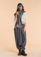 Shirred Waist Pocket Detail Grey Striped Harem Pants