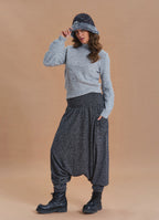 Shirred Waist Pocket Detail Grey Bohemian Harem Pants