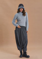 High Neck Openwork Knit Grey Womens Sweater