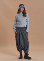 Shirred Waist Pocket Detail Grey Bohemian Harem Pants