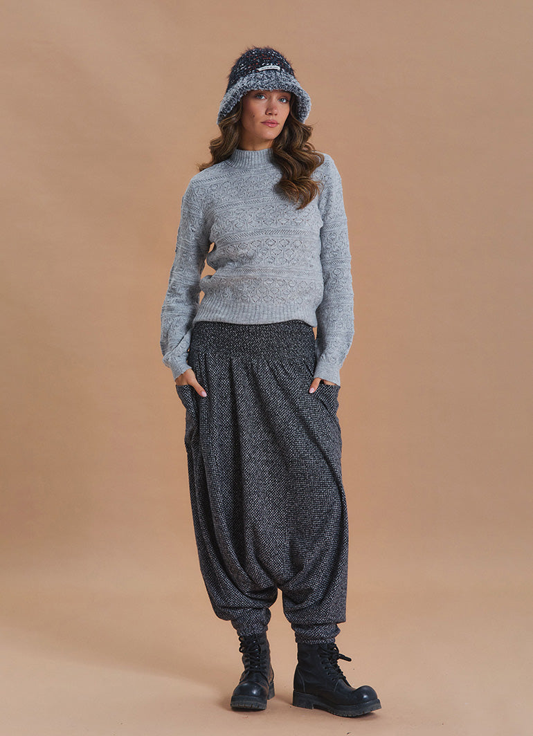 Shirred Waist Pocket Detail Grey Bohemian Harem Pants