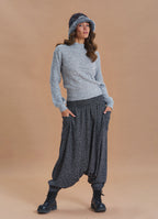 Shirred Waist Pocket Detail Grey Bohemian Harem Pants