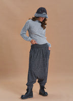Shirred Waist Pocket Detail Grey Bohemian Harem Pants