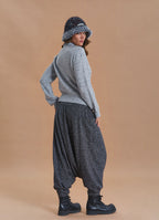 Shirred Waist Pocket Detail Grey Bohemian Harem Pants