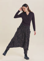 Shirred Waist Pocket Detail Brown Striped Winter Harem Pants
