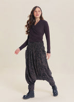 Shirred Waist Pocket Detail Brown Striped Winter Harem Pants