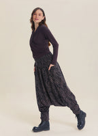 Shirred Waist Pocket Detail Brown Striped Winter Harem Pants