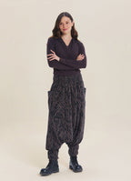 Shirred Waist Pocket Detail Brown Striped Winter Harem Pants